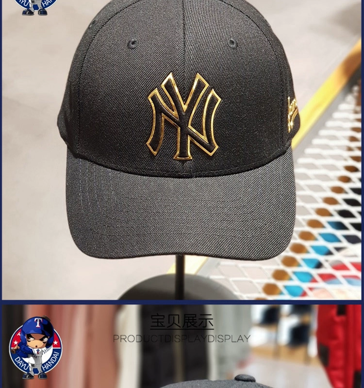 Hàn Quốc MLB Hat Yankees Mũ bóng chày NY chính hãng Đàn ông và Phụ nữ Vàng Tiêu chuẩn cong đen Mũ lưỡi trai - Bóng chày