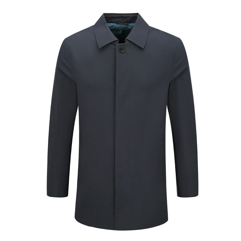 Dj213 Dream Clearance Sale: Simple Mid-Length Business Casual Navy Blue Lapel Jacket for Middle-Aged Men