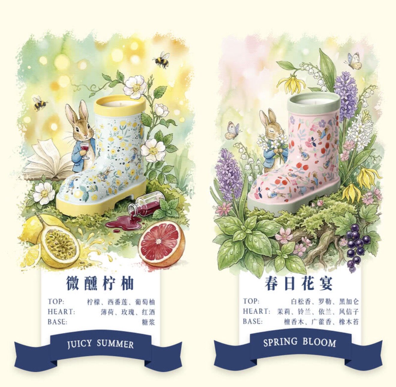 товар из китая 山姆代购祝安彼得兔花园靴子香氛蜡烛套装乳木果植物蜡两支装