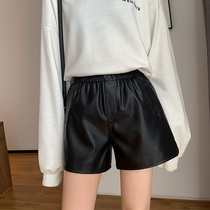 Shorts Women 2022 Spring New Tightness High Waist Display Slim a pair of Leather Pants Open Fork Loose Casual Broadlegged Pants