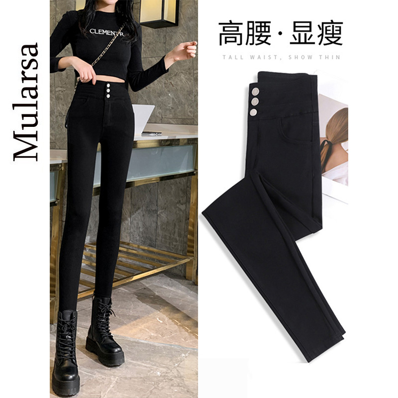 Small-footed casual pants woman 2021 autumn winter new high waist platoon button closed to the bottom outside wearing gush pencil pants