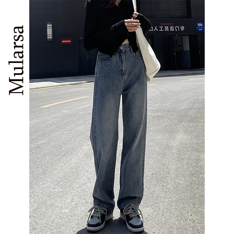 Jeans women's straight loose loose 2021 autumn and winter new retro high waist plus velvet thin and mopping wide leg pants