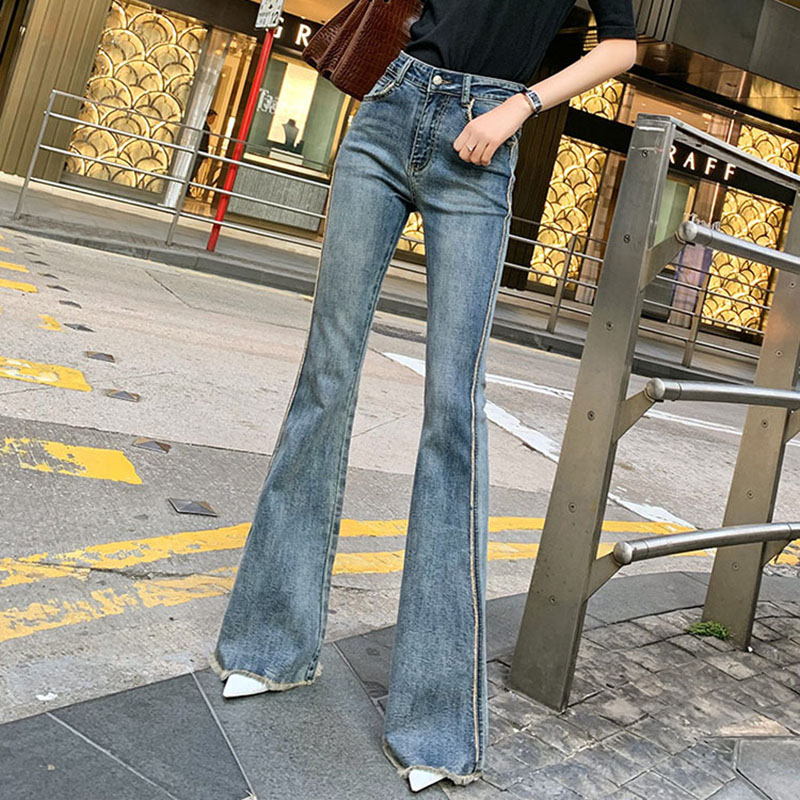 mularsa denim horn pants woman 2022 spring summer new high waist Supper body slim fit slim fit micro horn pants