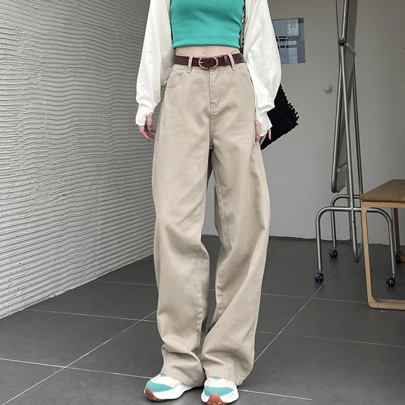 Light-coloured jeans woman 2022 Spring new retro high waist display slim loose with wide leg pants