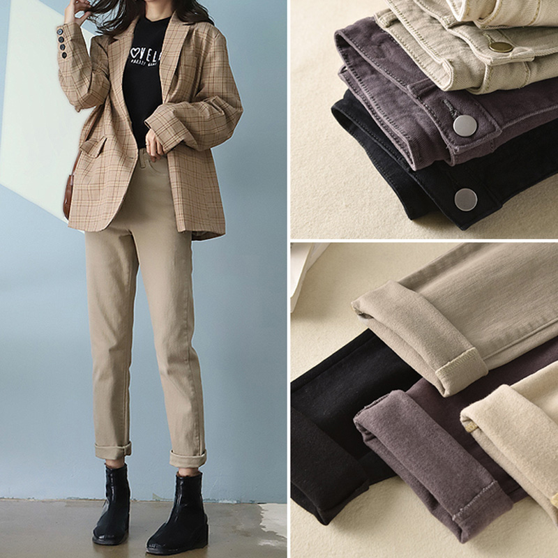 mularsa jeans woman 2021 autumn winter new small sub-display slim 100 lap high waist thin suede straight smoke tube trousers