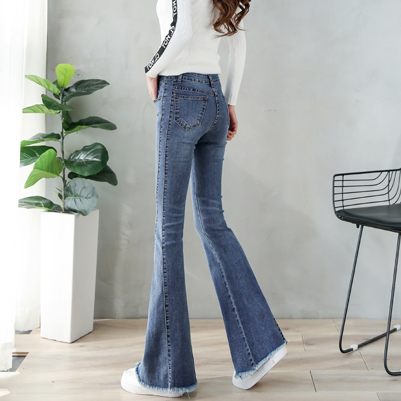 mularsa jeans woman 202 spring summer new body display slim high waist pituitary wool side microhorn long pants