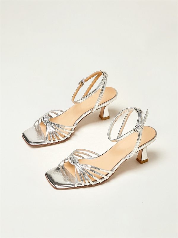 Lawn Mower Old K Gold and Silver King French Simple and Elegant Square Toe Thin Strap Buckle High-Heeled Sandals Women's Shoes