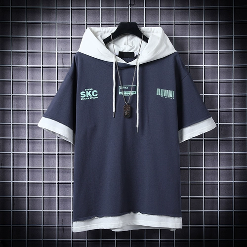 Летняя толстовка с капюшоном, японская трендовая футболка с коротким рукавом, мужской спортивный комплект, оверсайз