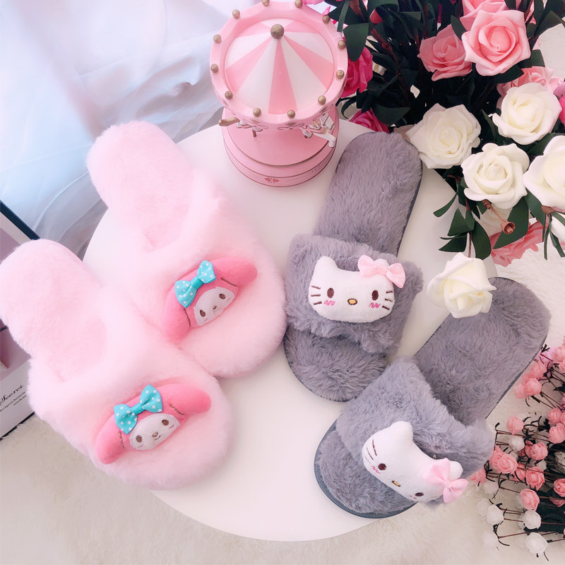 Fall and Winter Lady Lovely Girl Sweet Cartoon KT Cat Soft Soft Soft Soft Soft Soft Soft Soft Soft Soft Soft Soft Soft Household Cotton Slippers