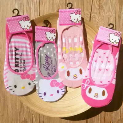 Spring and autumn ladies cute cartoon ktcat melody full cotton antibacterial and deodorant sweating invisible sports invisible socks