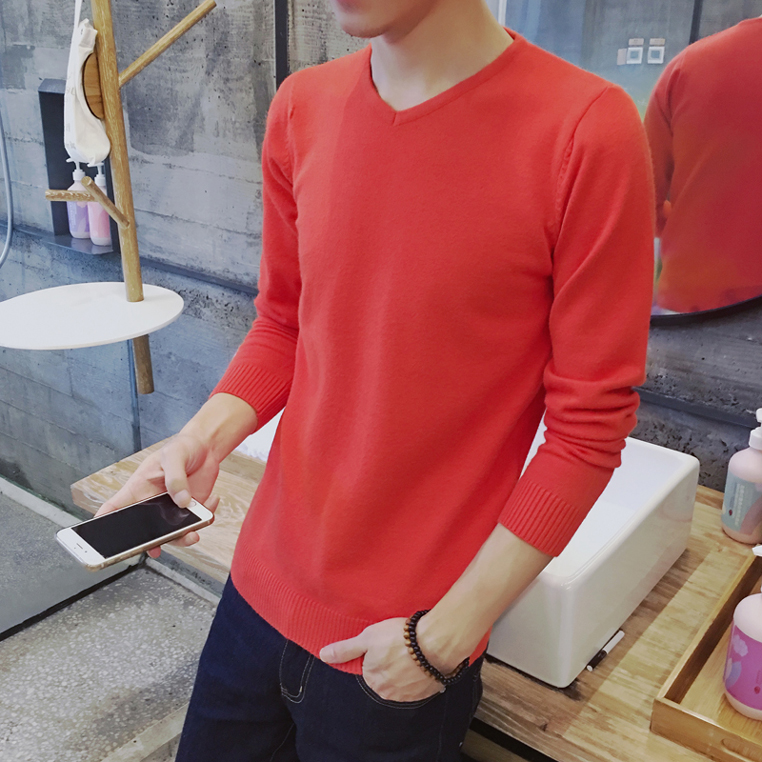 Xu hướng áo len nam mùa thu 2017 mới cổ chữ V Slim phiên bản Hàn Quốc của áo len đáy quần dài tay nam quần áo nam hàng hiệu