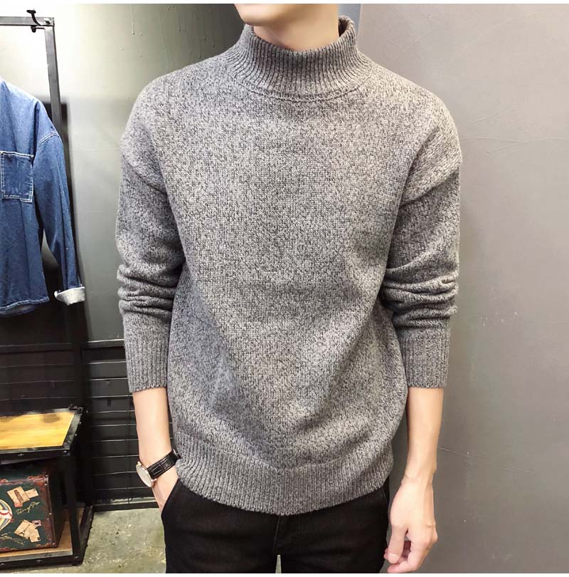 Áo khoác dày nam áo len nam màu rắn dệt kim áo len dệt kim nửa cao cổ áo len mùa thu và mùa đông áo cardigan nam