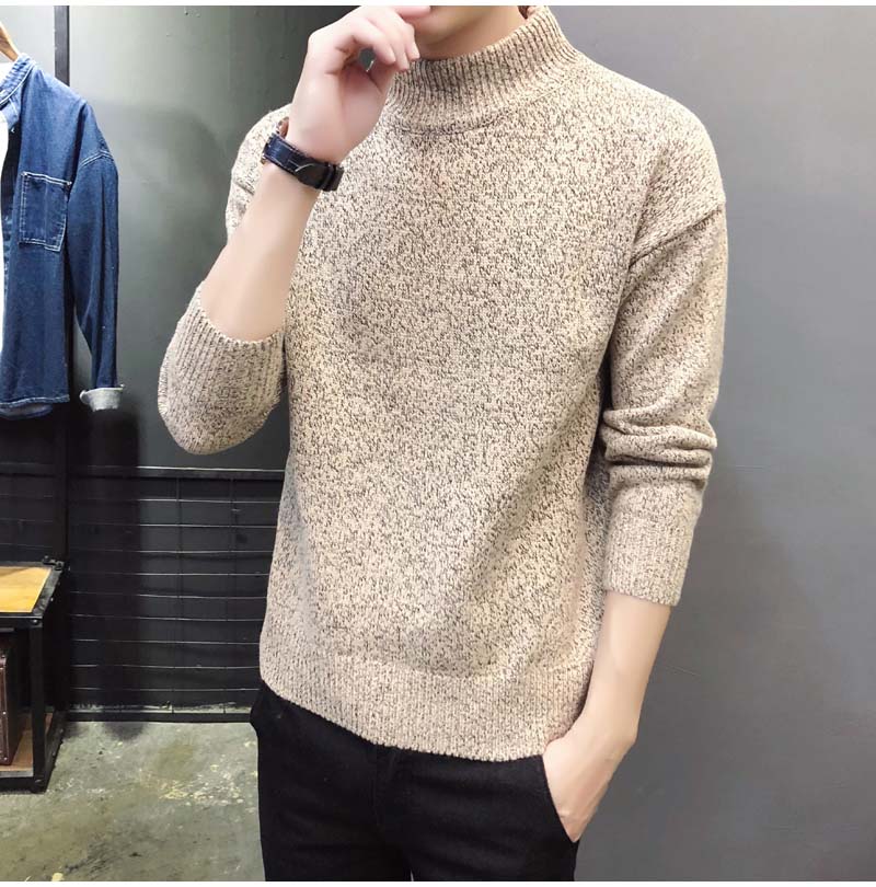Áo khoác dày nam áo len nam màu rắn dệt kim áo len dệt kim nửa cao cổ áo len mùa thu và mùa đông áo cardigan nam