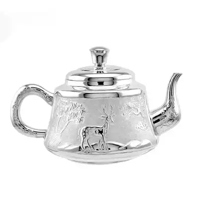 Large-capacity sterling silver crane deer with sterling silver teapot teapot hand-carved S999 silver teapot tea set Suitable for making tea