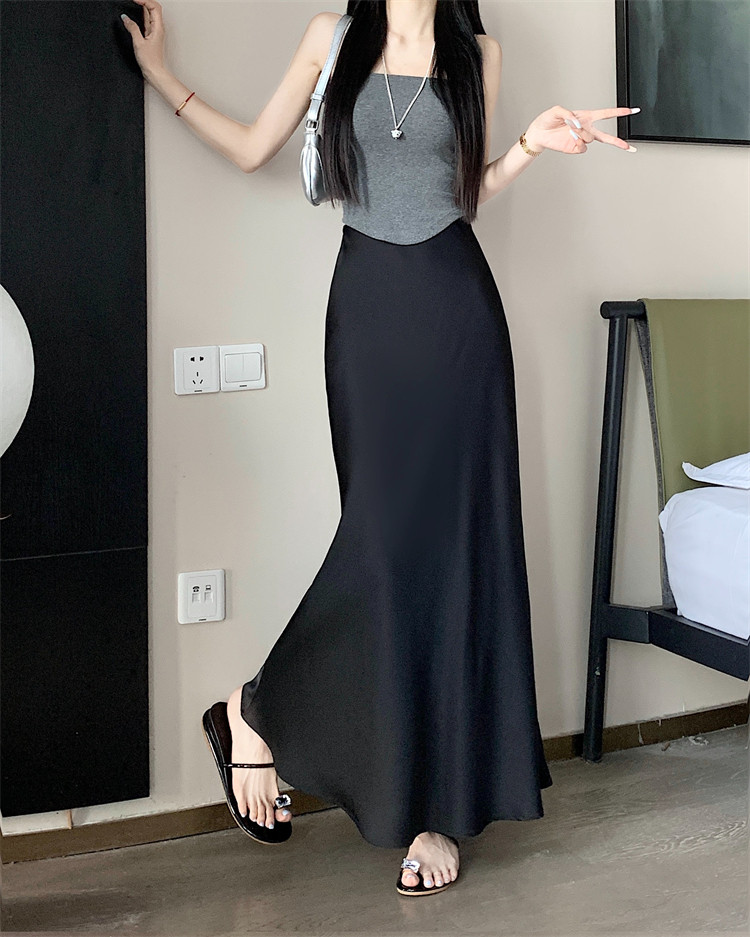 Плюс размер бюста платье 杏色月光裙醋酸缎面半身裙长款女新款大码胖mm垂坠感包臀鱼尾长裙