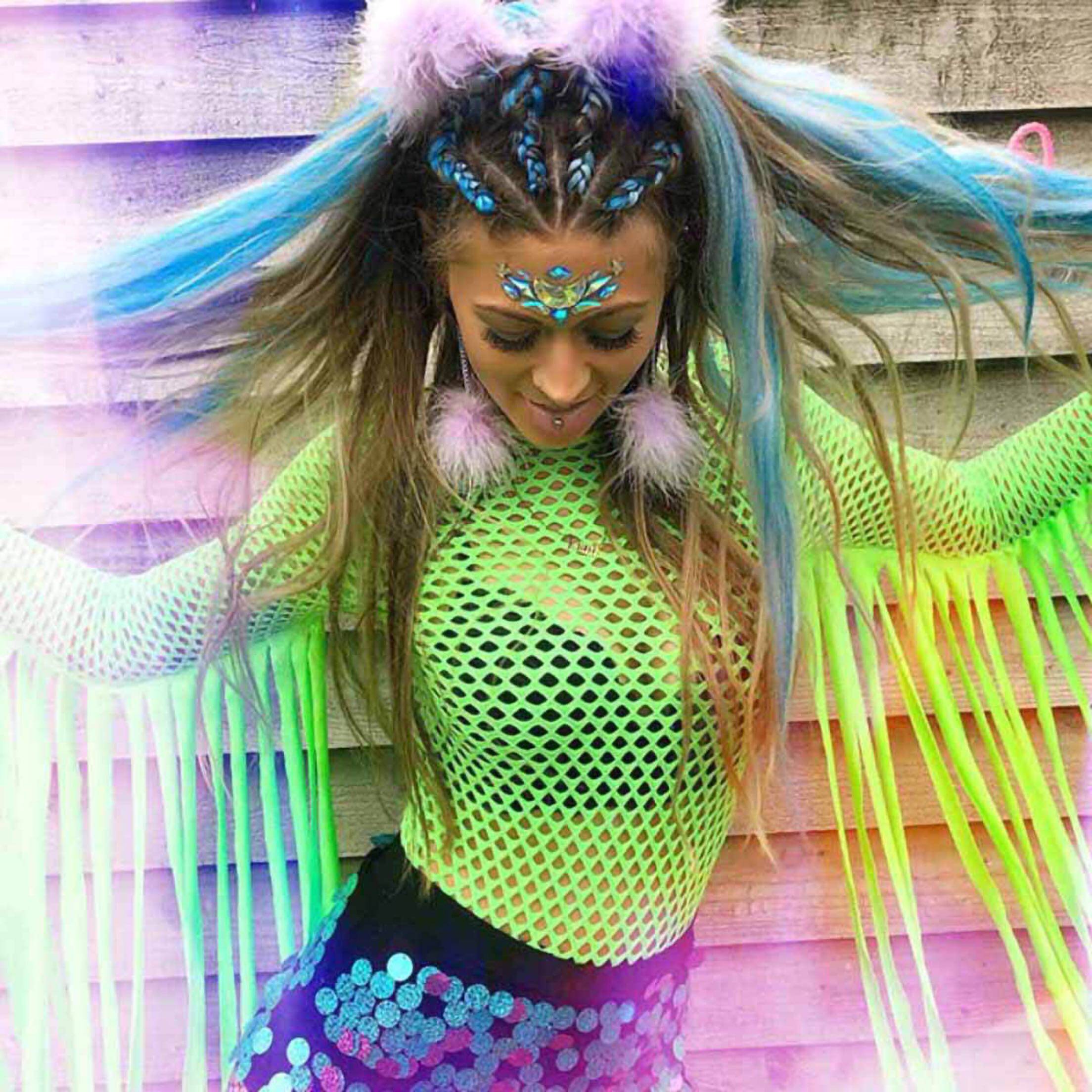 Fluorescent green mesh see-through costume
