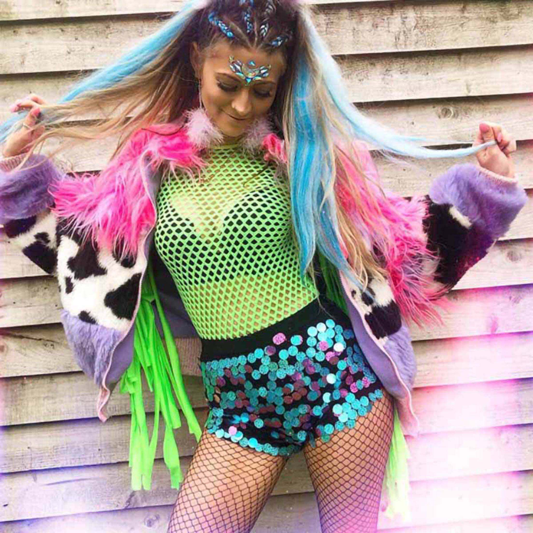 Fluorescent green mesh see-through costume