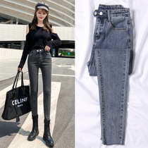 High-waisted jeans womens thin smoky gray skinny thin high foreign-legged pear-shaped pants