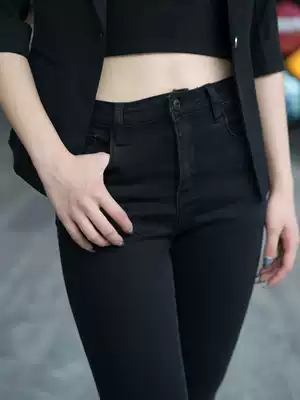 Black stretch large size jeans women Spring and Autumn high waist fat sister pants slim Joker pants