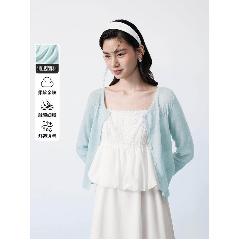 [Same Style as in Shopping Malls] Lyocell Knitted Cardigan, Breathable Summer Outerwear, Blue Blouse for Women C1Edg2250