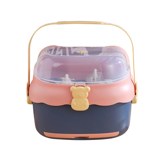 锐博婴儿收纳箱便携式大号宝宝餐具储存盒奶瓶沥水带盖防尘晾干架