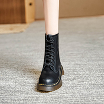 Genuine leather DR flat bottom thin section short boots 2022 Summer new Inn wind medium cylinder Martin boots Summer style 100 lap women shoes