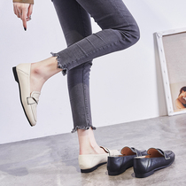 Sloth One foot pedal small leather shoes 2022 spring new single shoes spring autumn style Lefoe shoes flat bottom shoes 100 hitchhiking shoes