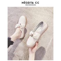 Genuine leather Foot Pedal Small Leather Shoes 2022 Spring New Little White Flat Bottom Shoes Sloth Pregnant Woman Single Shoes Spring Autumn Womens Shoes