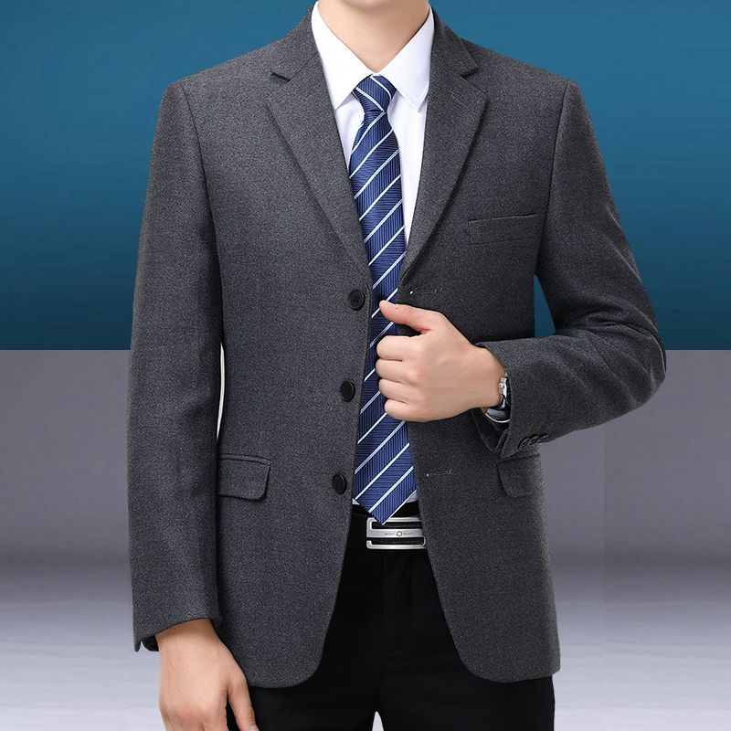 High-End Three-Button Suit Jacket for Men, Casual Business, Loose Fit, Large Size, Middle-Aged and Elderly Dad's Wool Suit, Men's Style, Autumn and Winter