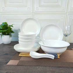 Pure White Bowl and Plate Set for Home Use, 2-Person Couple Bowl, Chopsticks, and Plate Ceramic Set, Tableware for One or Two People, 4/6 People