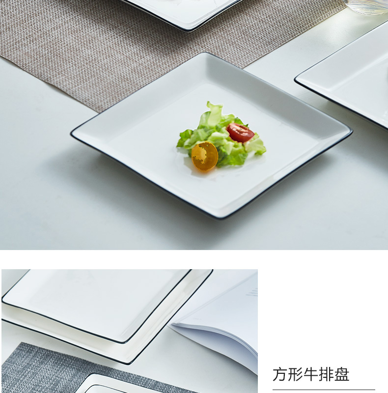 Mystery contracted creative ceramic dinner plate Japanese - style breakfast tray with black line pan European beefsteak plate tableware