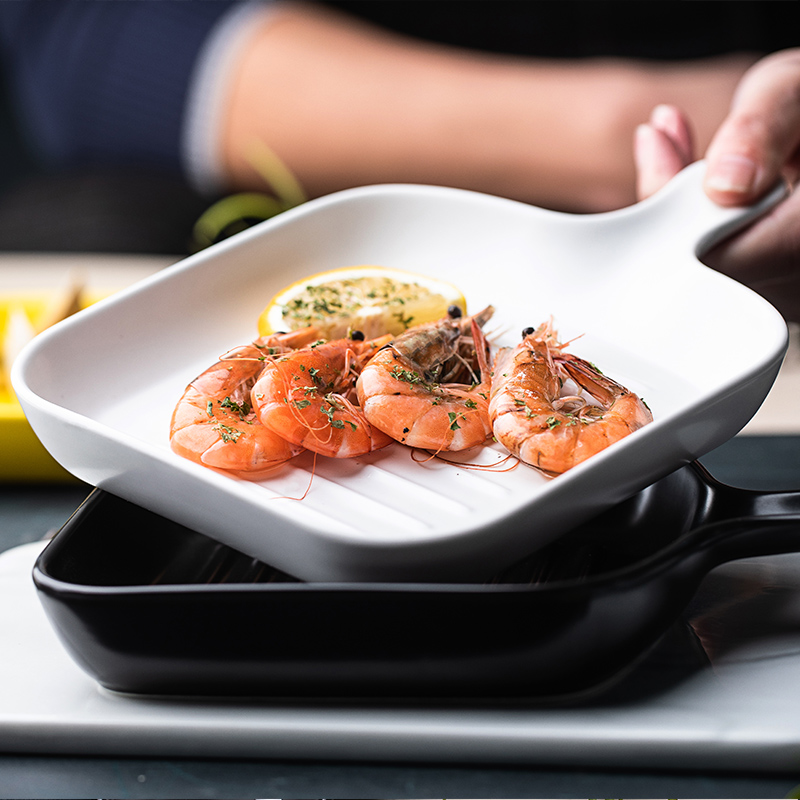 With the handle ceramic pan, Japanese cheese baked FanPan baking bowl oven home baking dish dessert dish plate