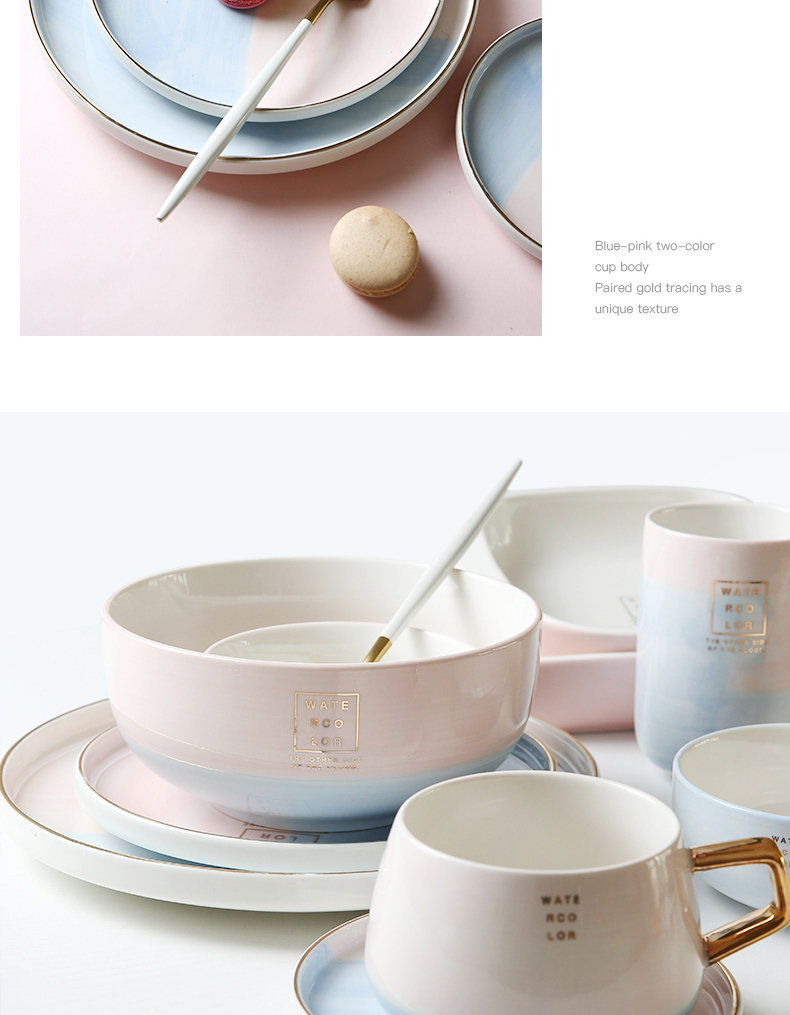 The dishes suit household jingdezhen ceramic tableware suit ins European contracted web celebrity dinner dishes chopsticks combination