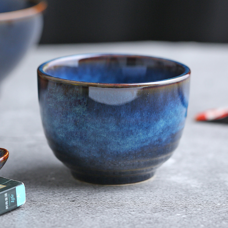 Mystery Japanese creative ceramic household utensils variable glaze restoring ancient ways the cat 's eye blue glazed bowl flavour dishes cup spoon