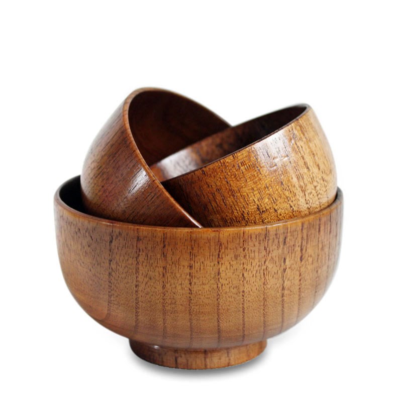 Day Style Natural Lacquer Log Bowl Adult Children Baby Safe Rice Bowl solid wood soup bowl Anti-scalding spina