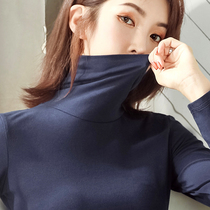 Hide Cyan Long Sleeve Blouse High Collar Beating Undershirt Woman 2020 Autumn Winter New Black Big Yard Pure Cotton Pile Neckline