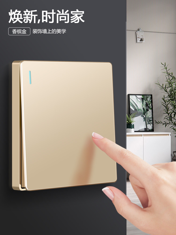 International Electrician Switch Socket Household Panel 86 Type Five-Hole with One Open Concealed Air Conditioner Single and Double Control Porous Gold