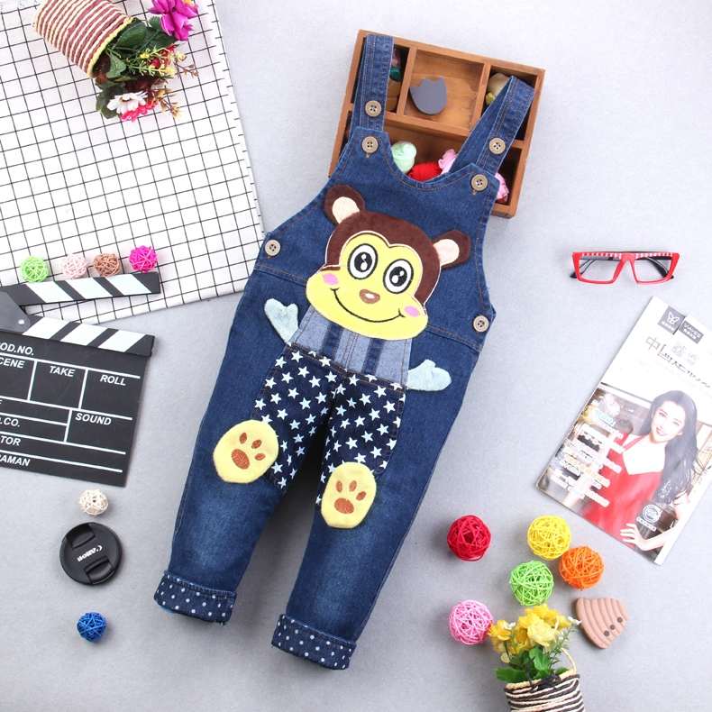 Mùa thu quần bé yếm nam bé mềm denim dây đeo quần bé gái dây đeo quần bé