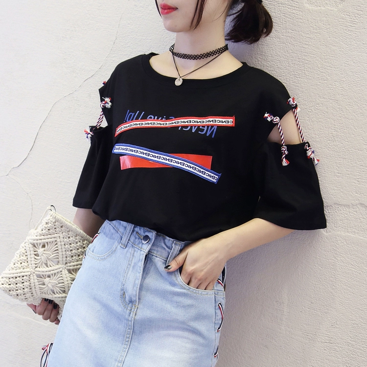 Áo thun siêu ngắn cec tay ngắn nữ 2019 mới ra mắt mùa hè phiên bản Hàn Quốc của áo tay lửng cổ vuông vuông cẩn thận trên máy - Áo phông áo phông trơn