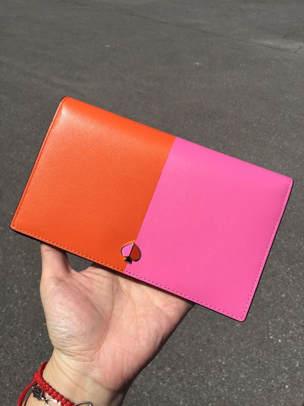 Kate Spade New Style Orange Pink/Black/White/Green Color Combination Long Wallet Bill Holder Clutch Bag