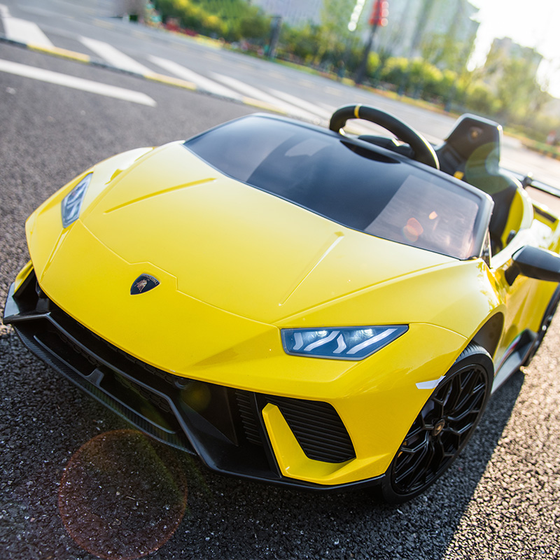 Upgraded Version Yellow [Super Large Lithium Battery] [4WD + Soft Wheel + Leather Seat + Lithium Battery + Mobile Remote Control]Lamborghini children Electric vehicle remote control Four rounds Toys automobile Seated person baby baby vehicle Internet celebrity Sports car