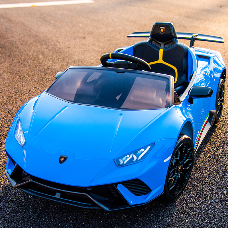 Upgraded Blue [Super Large Lithium Battery] [4WD + Soft Wheel + Leather Seat + Lithium Battery + Mobile Remote Control]Lamborghini children Electric vehicle remote control Four rounds Toys automobile Seated person baby baby vehicle Internet celebrity Sports car