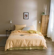 Day-style minimalist Nordic full cotton bubble yarn bed three-four pieces of bed sheet bed linen bed with yellow little strips of blisters