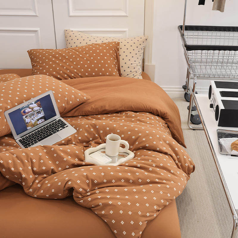 ins minimalist light extravagant cream small clear new full cotton sky cotton knit cotton magic cube bed with four sets of pieces of pumpkin