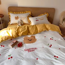 Total in floral side lotus leaf lace pure cotton wholecotton washed cotton bed Three-four pieces of unicorn Unicorn Bear Cubs a few wave points