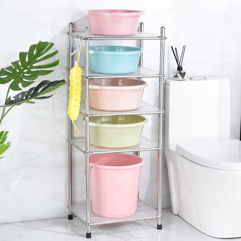 Bathroom shelf washbasin storage shelf floor-to-ceiling household powder room toilet multi-layer stainless steel basin shelf waterproof