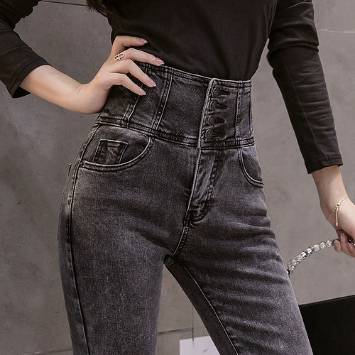 Эластичный мегафон, осенние джинсы, штаны, леггинсы, высокая талия, в обтяжку, по фигуре