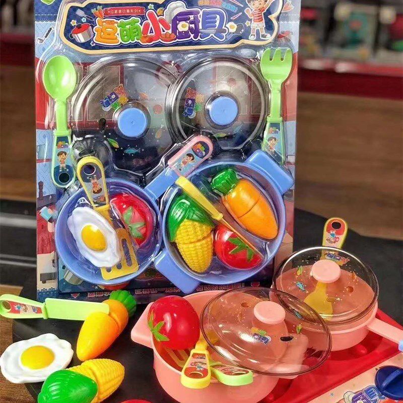 Cute little kitchenware baby simulation over the house cut Le carrots corn tomatoes Gas stove pots and pans