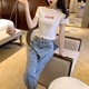 Trắng t-shirt nữ 2020 mùa hè ngắn tay áo đầu ngắn mở đầu rốn ins đáy-out siêu bên trong lửa