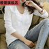 t-shirt cotton thân trắng dài tay áo tay áo lỏng lẻo tay dài bảy tay ins earthlength dài châu Âu 